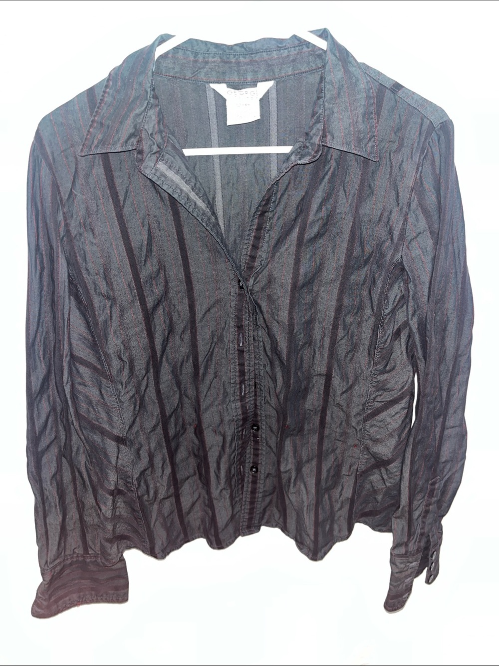 George Black and Gray Striped Button-Up Shirt